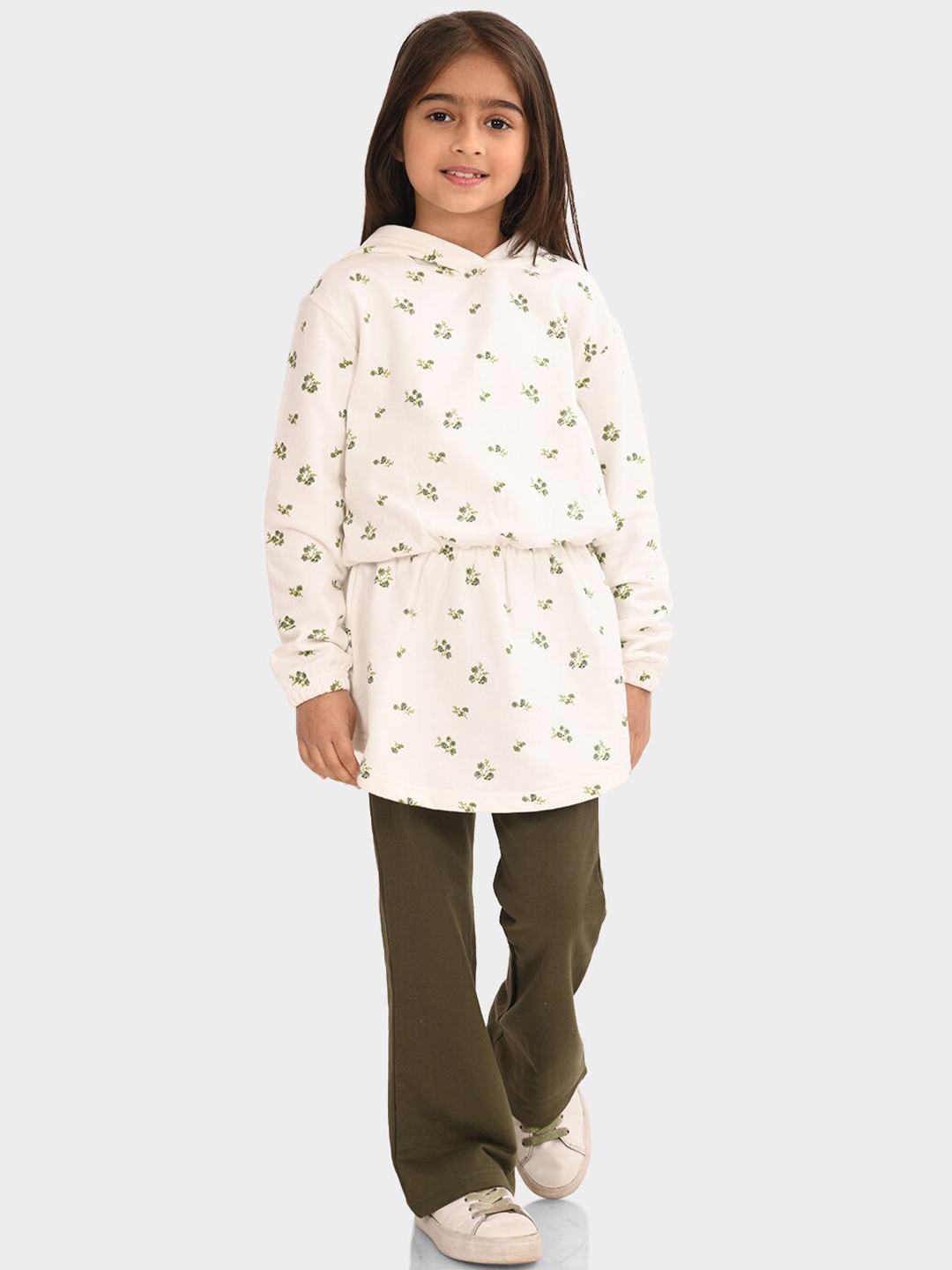 

BONKIDS Girls Printed Pure Cotton Top with Pyjamas, White
