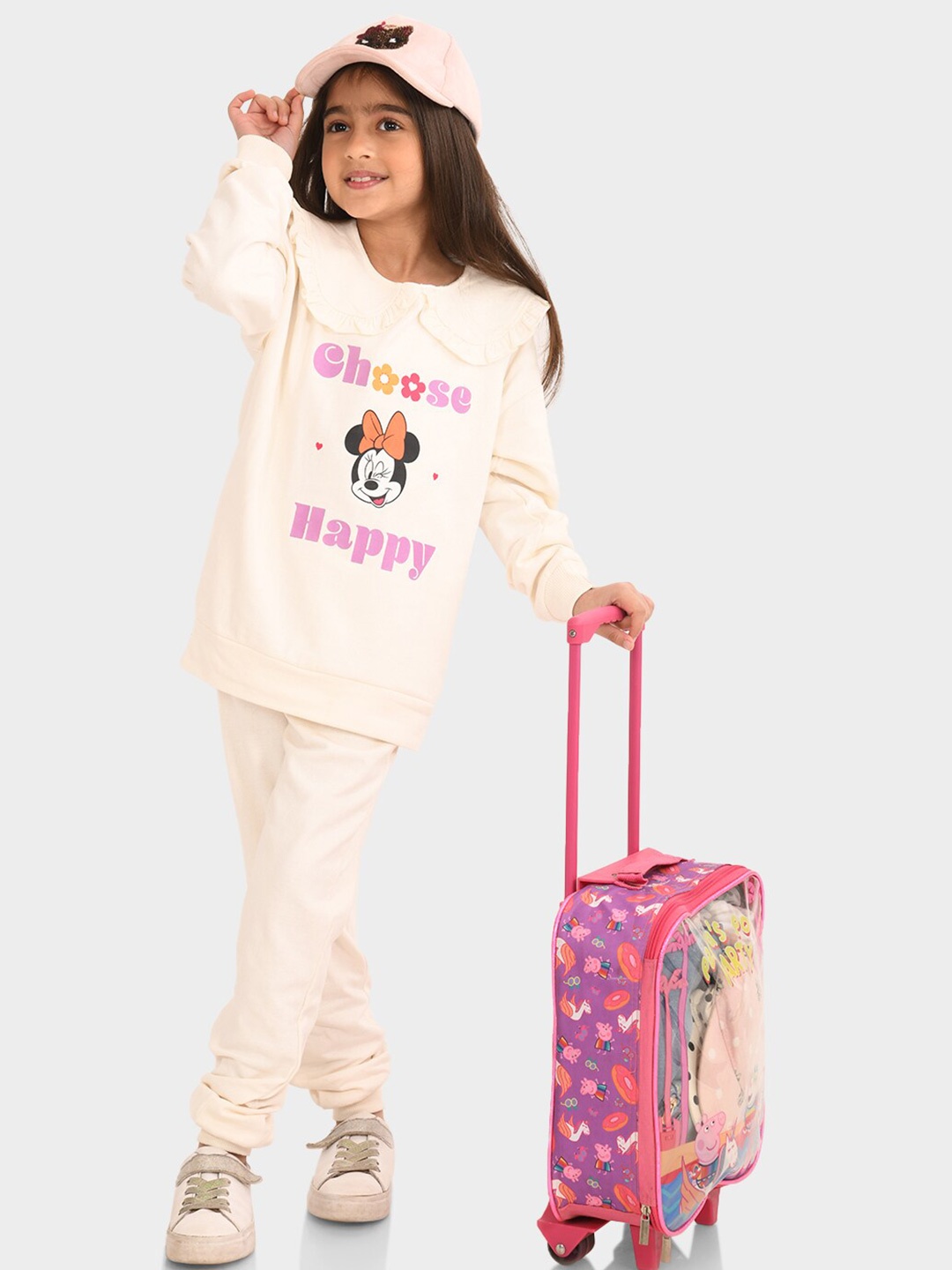 

BONKIDS Girls Typography Printed Pure Cotton Top with Pyjamas, Off white