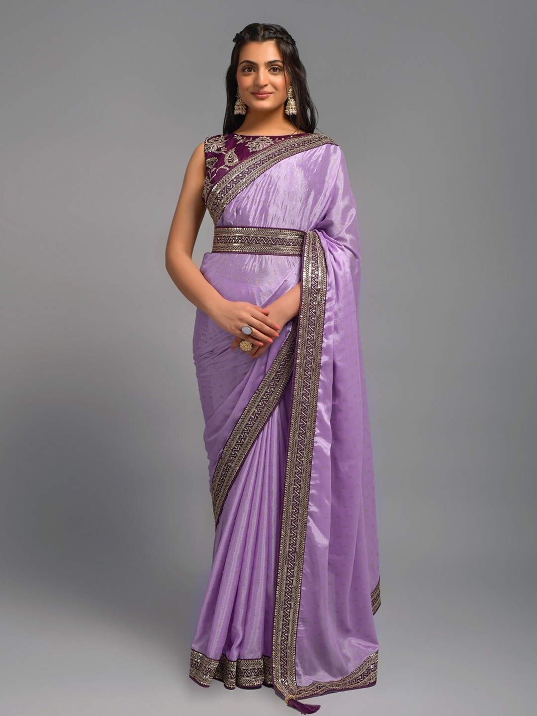 

Ekasya Floral Printed Embroidered Saree, Lavender