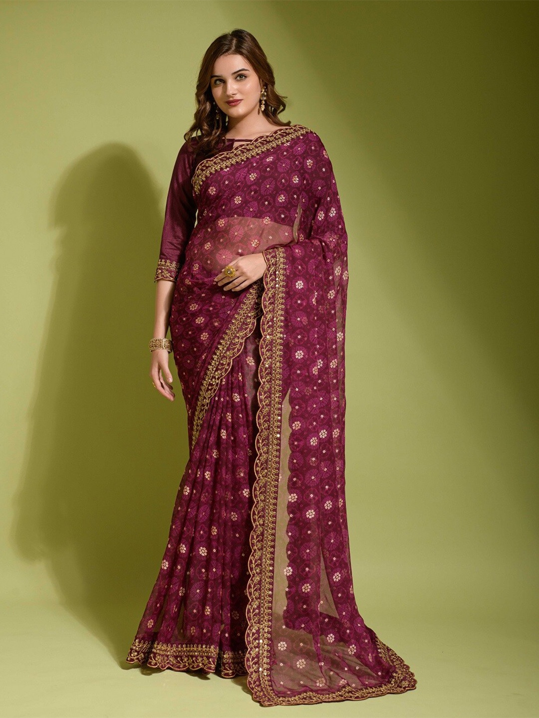 

Ekasya Bandhani Printed Embroidered Saree, Purple