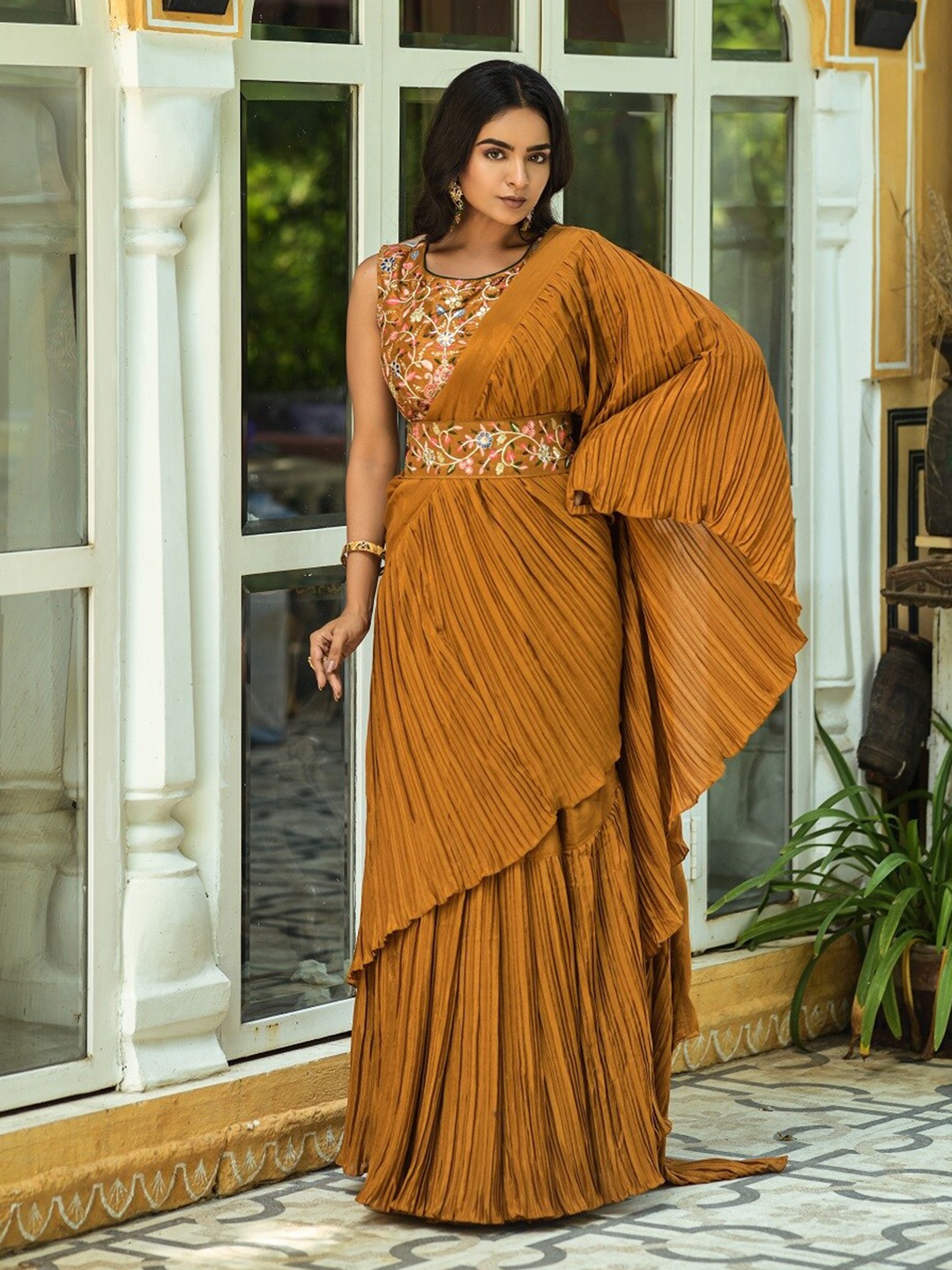 

Ekasya Embroidered Fusion Saree, Mustard