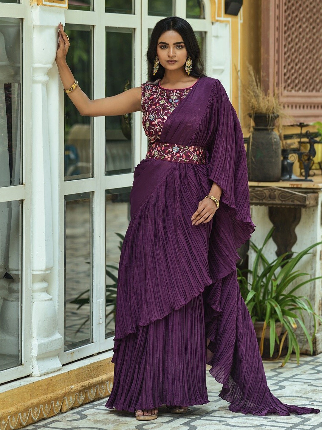 

Ekasya Pleated Ruffles Saree, Purple