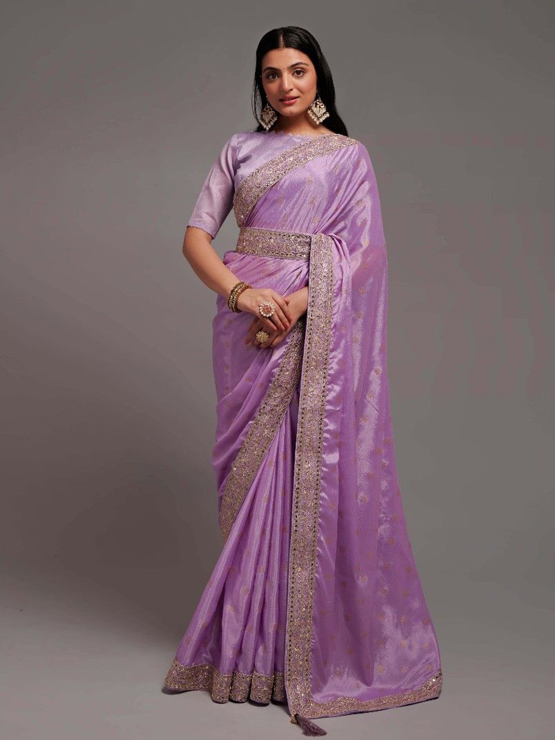 

Ekasya Floral Printed Embroidered Saree, Lavender