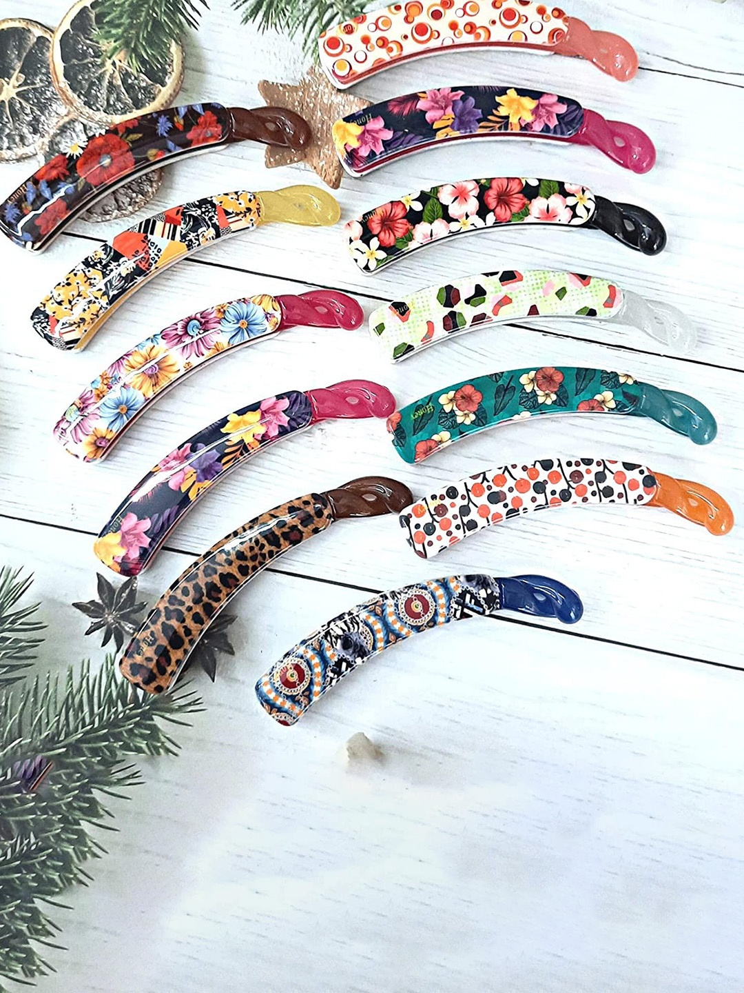

DN Creation Set of 6 Assorted Printed Banana Clips