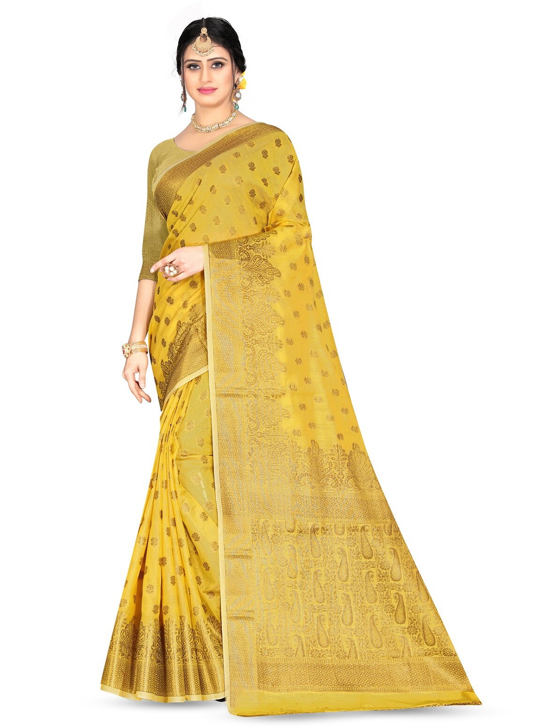 

VenderVilla Woven Design Zari Silk Blend Saree, Yellow