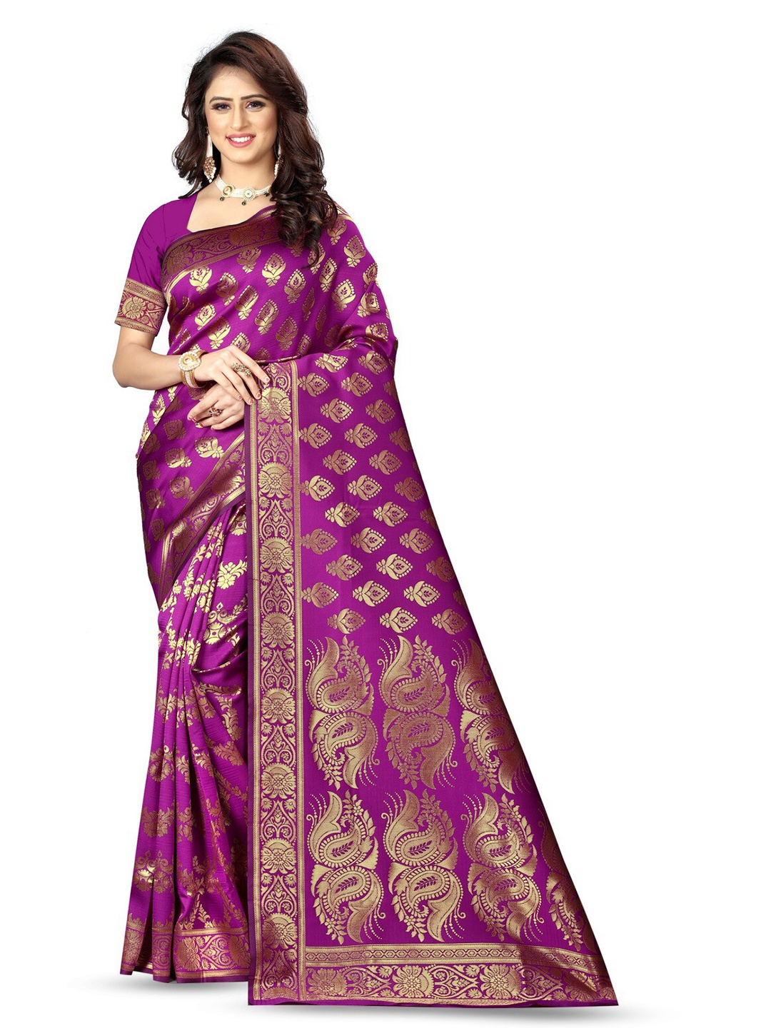

VenderVilla Ethnic Motifs Woven Design Zari Banarasi Saree, Purple