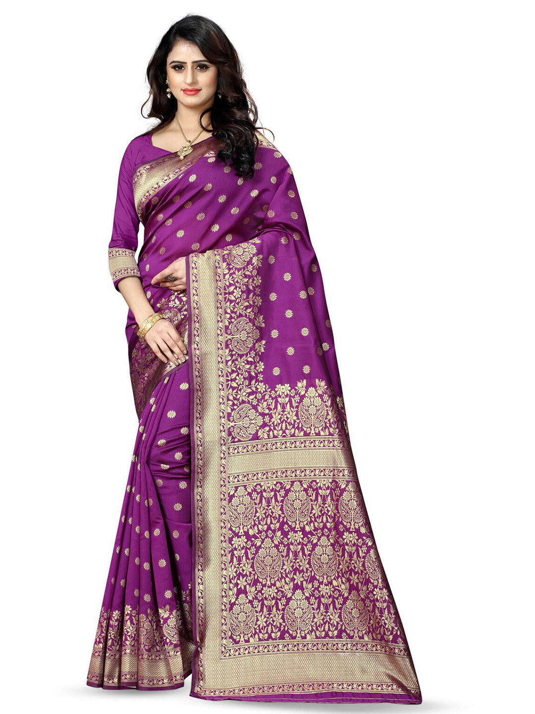 

VenderVilla Ethnic Motifs Woven Design Zari Saree, Purple
