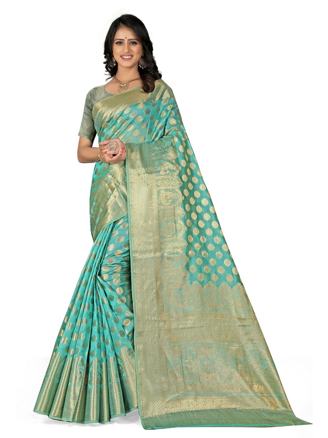 

VenderVilla Ethnic Motifs Woven Design Zari Saree, Teal