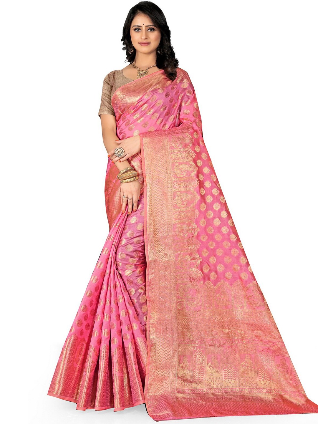 

VenderVilla Woven Design Ethnic Motfs Zari Saree, Pink