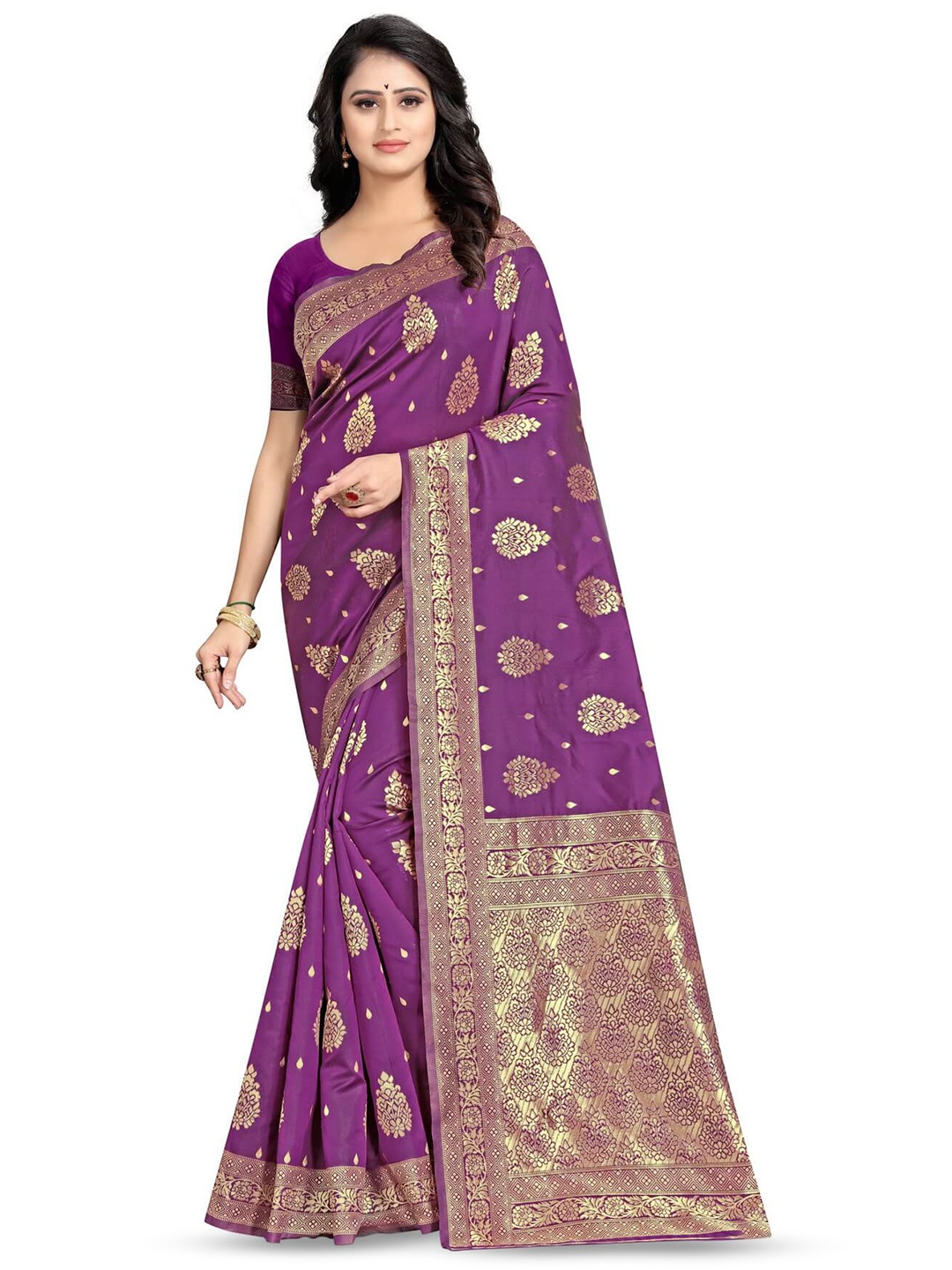 

VenderVilla Woven Design Ethnic Motifs Zari Saree, Purple