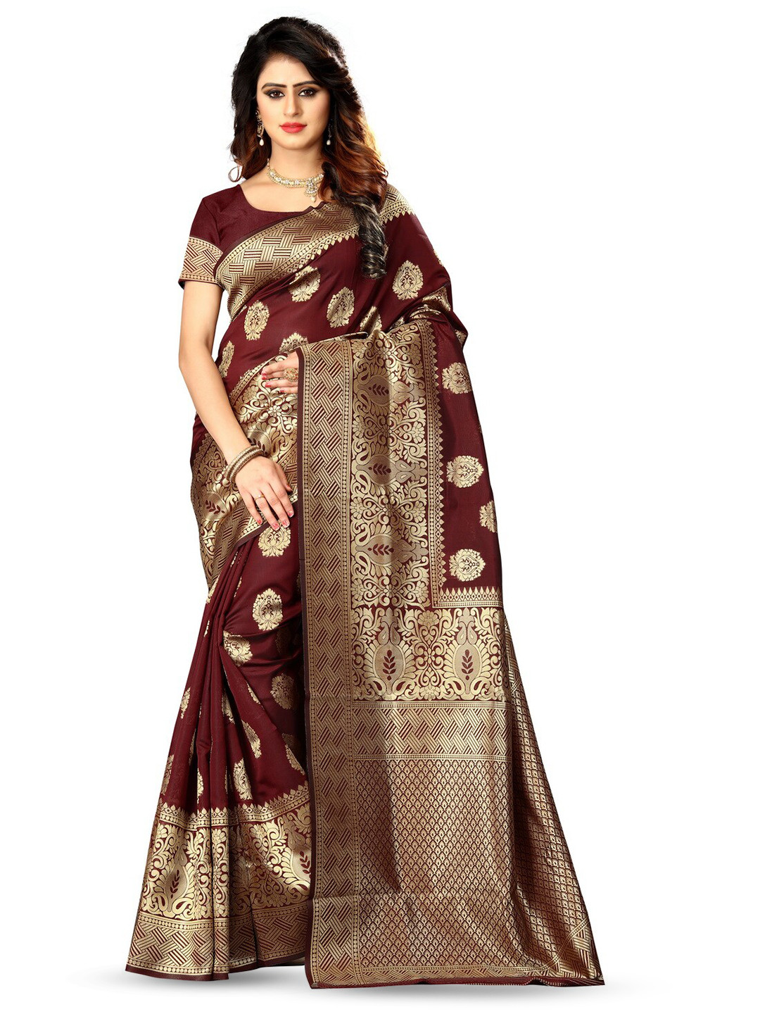 

VenderVilla Ethnic Motifs Woven Design Zari Saree, Maroon