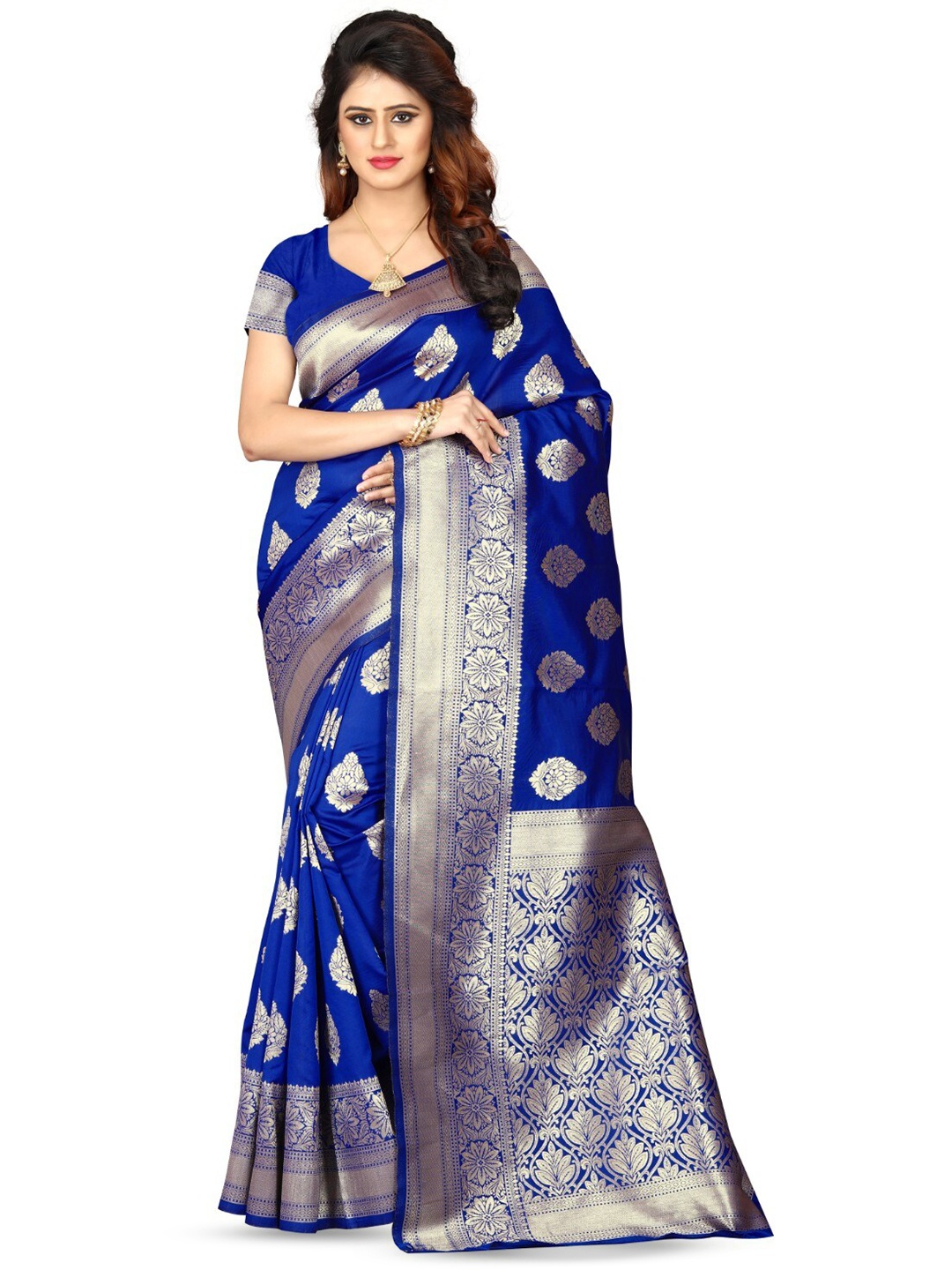 

VenderVilla Geometric Printed Zari Saree, Blue