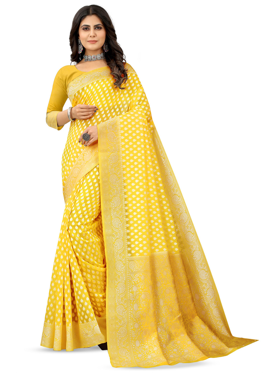 

VenderVilla Ethnic Motifs Woven Design Zari Saree, Yellow