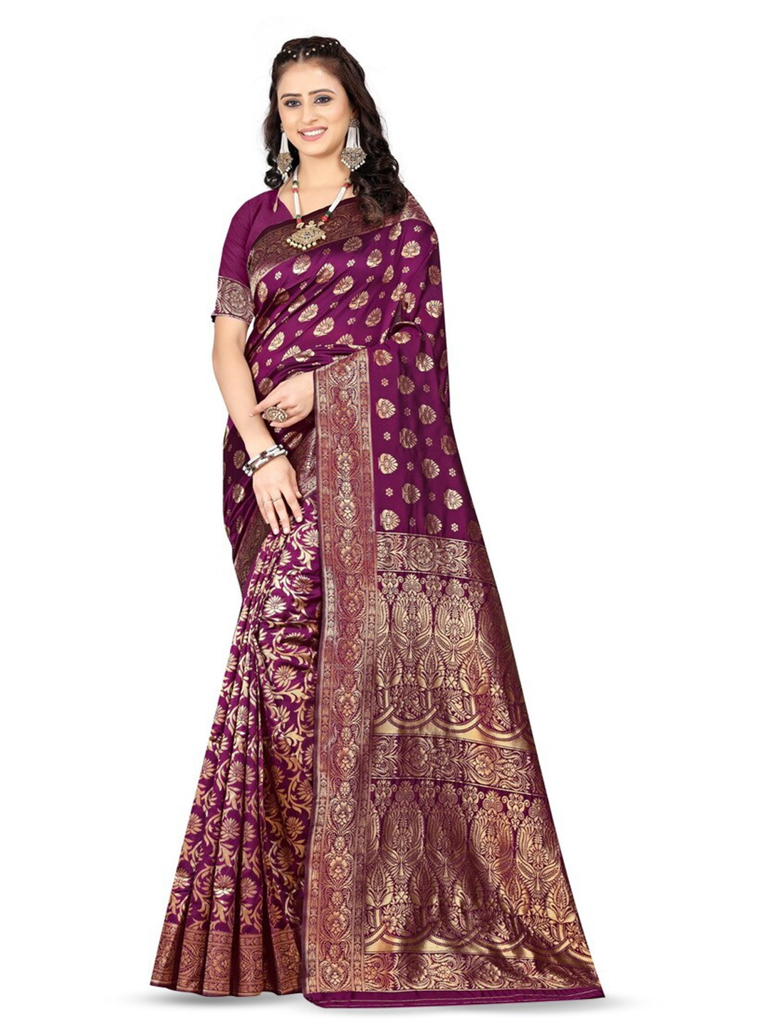 

VenderVilla Floral Woven Design Zari Banarasi Saree, Purple
