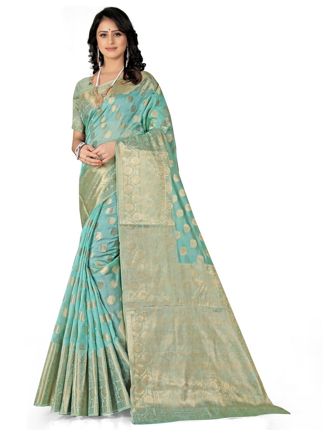

VenderVilla Ethnic Motifs Zari Saree, Teal