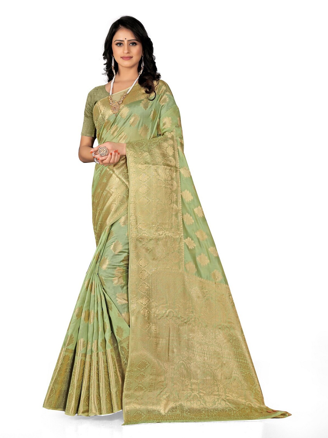 

VenderVilla Ethnic Motifs Woven Design Zari Saree, Green