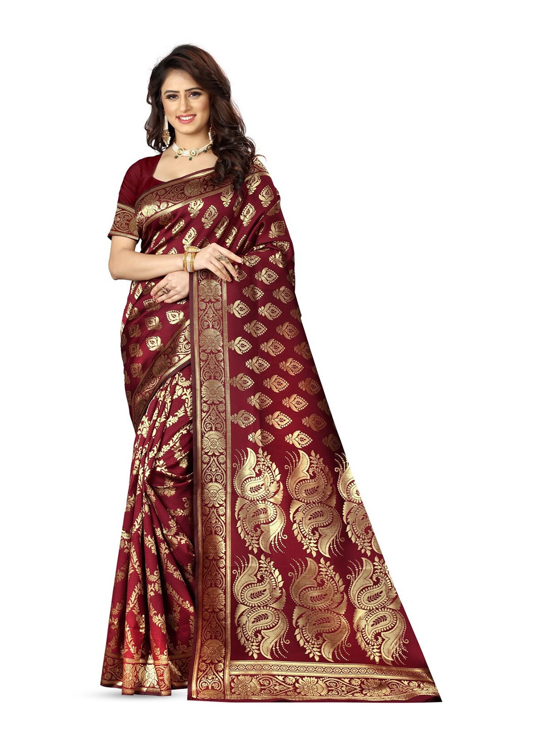 

VenderVilla Floral Woven Design Zari Saree, Maroon