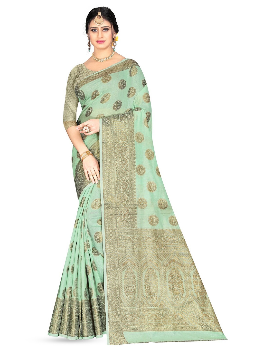 

VenderVilla Floral Woven Design Zari Saree, Teal