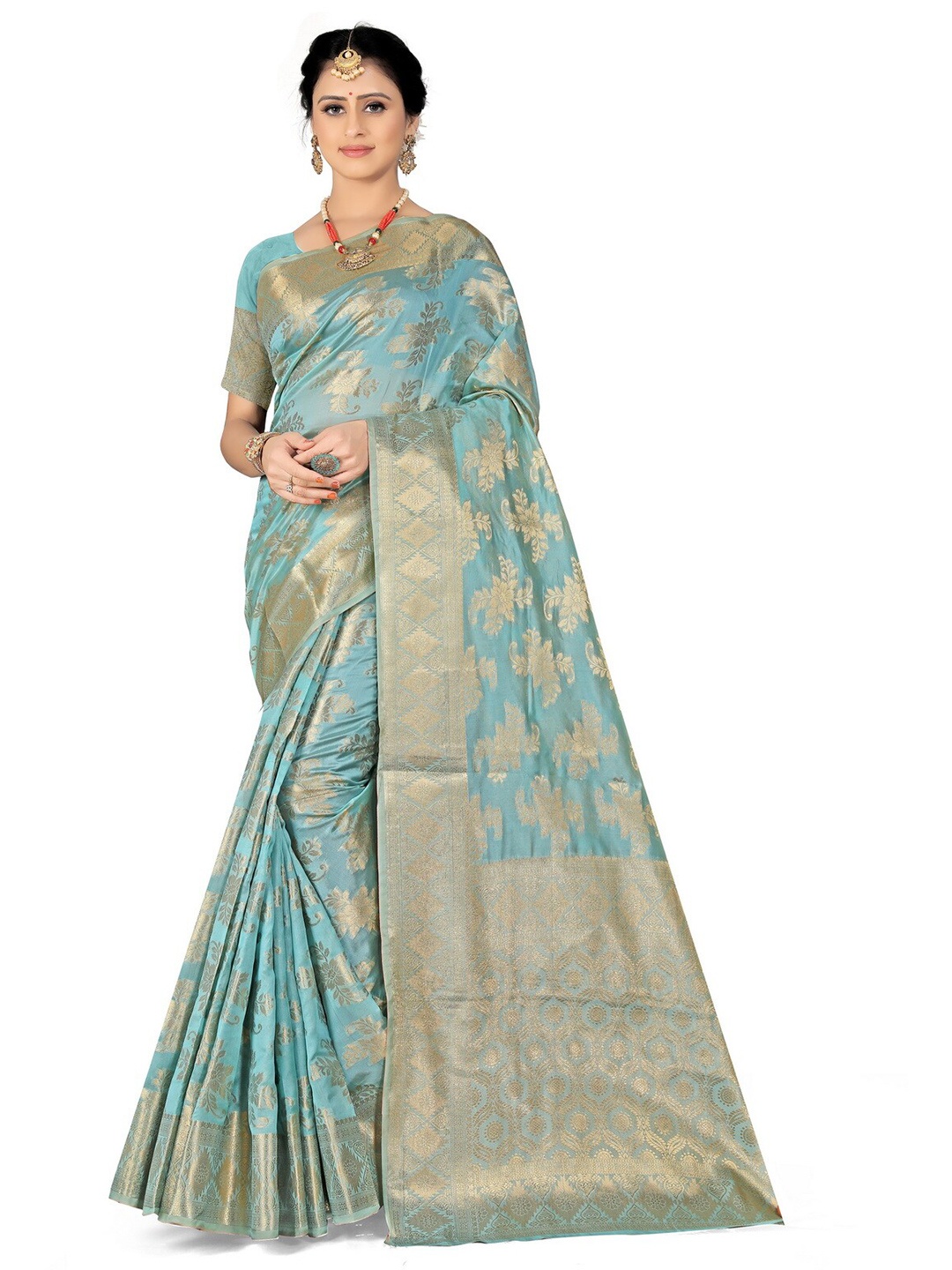 

VenderVilla Woven Design Ethnic Motifs Zari Banarasi Saree, Teal