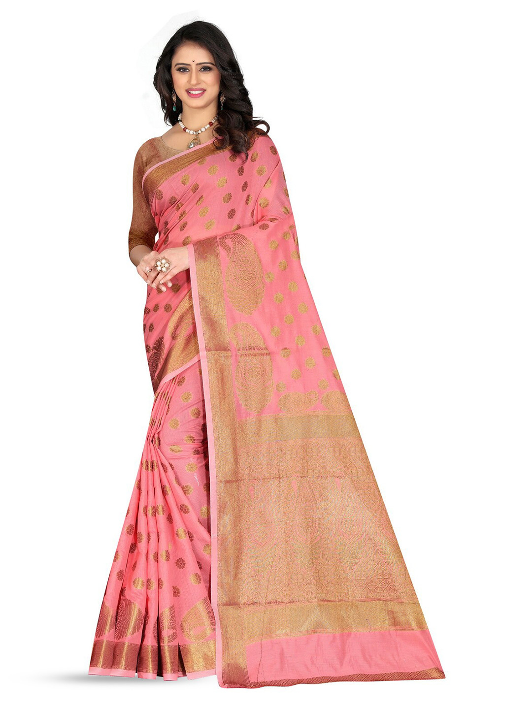 

VenderVilla Ethnic Woven Design Zari Banarasi Jacquard Saree, Pink