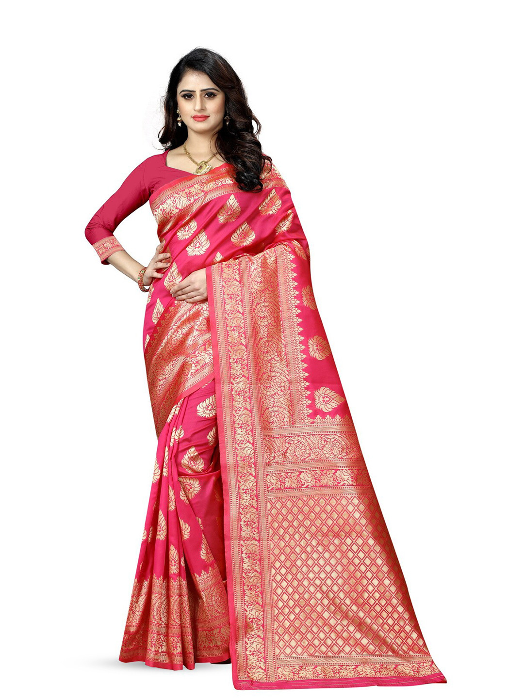 

VenderVilla Ethnic Motifs Woven Design Zari Saree, Peach