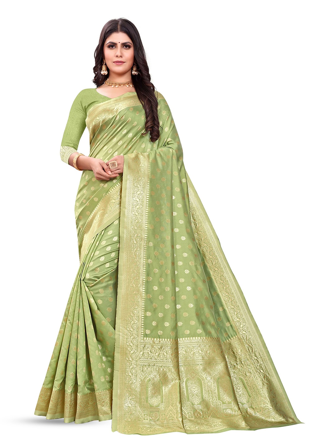 

VenderVilla Woven Design Ethnic Motifs Zari Banarasi Saree, Green