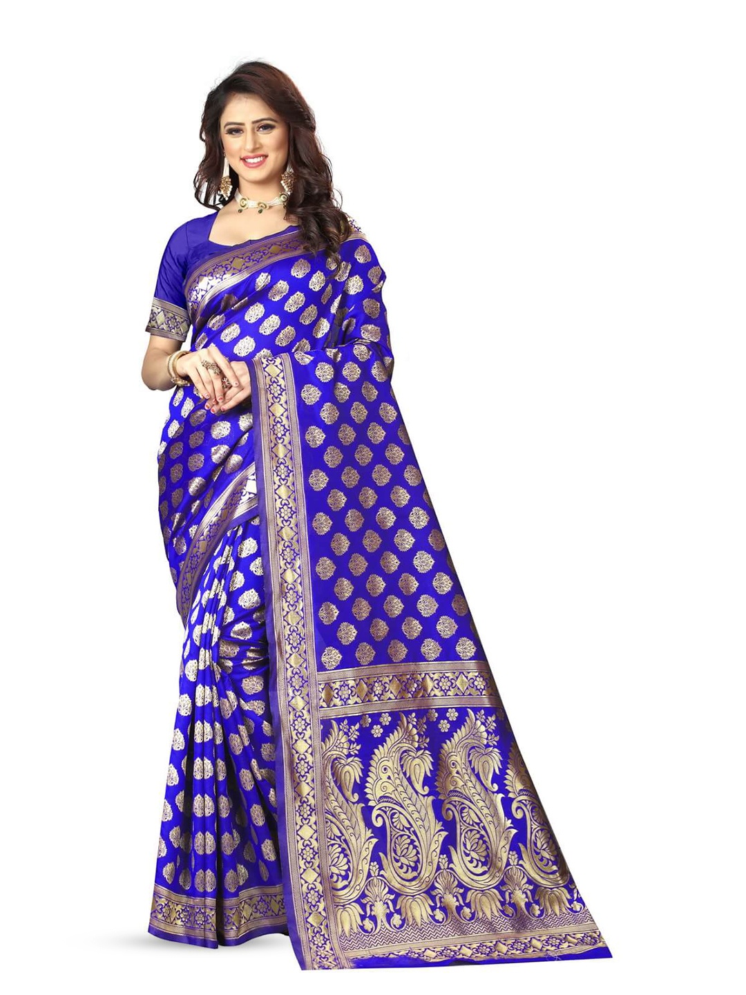 

VenderVilla Ethnic Motifs Woven Design Zari Saree, Blue