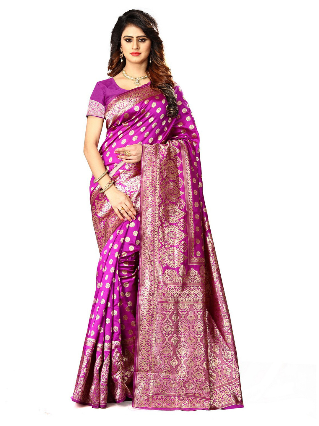 

VenderVilla Floral Woven Design Zari Banarasi Saree, Pink