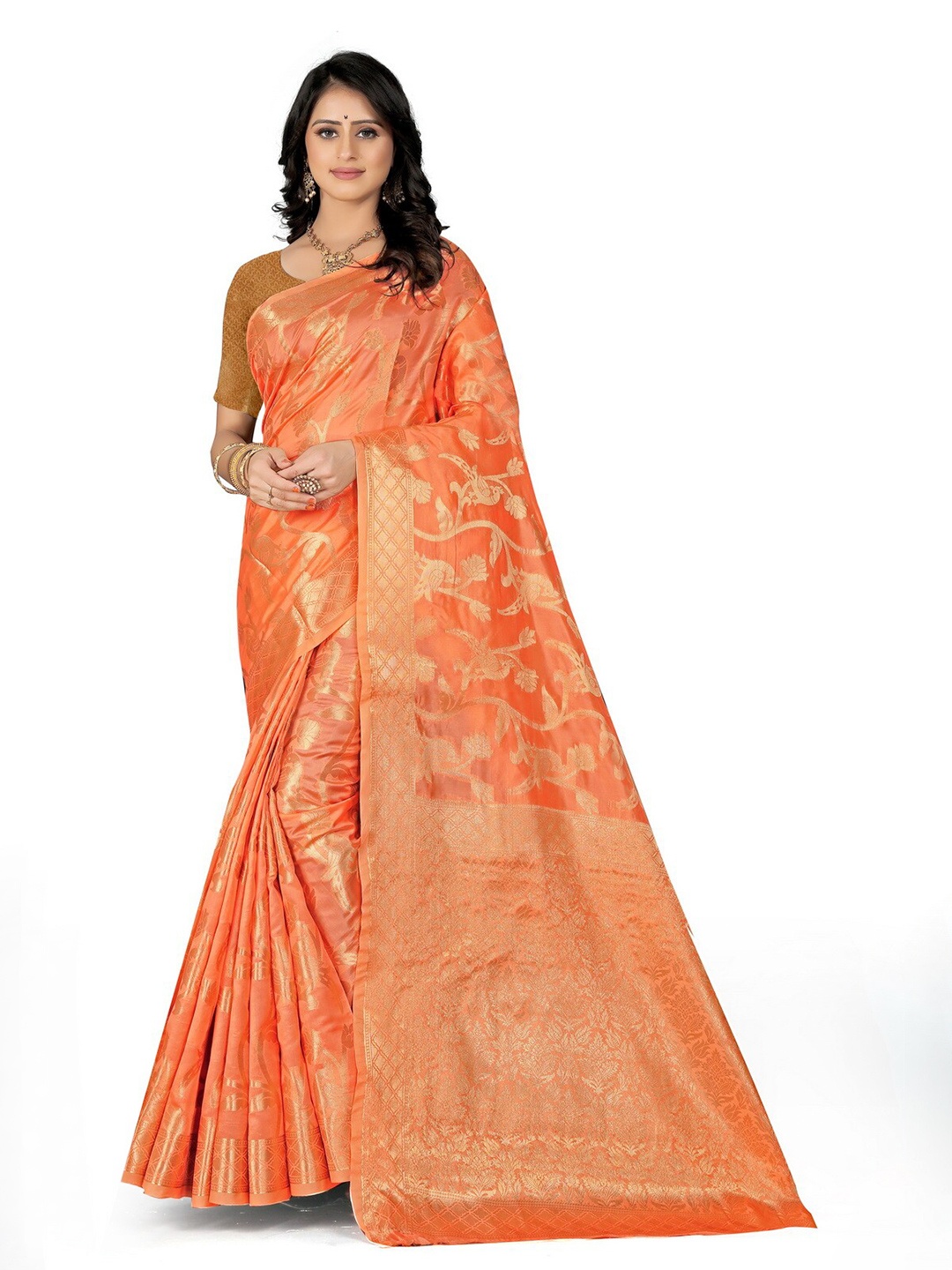 

VenderVilla Woven Design Zari Saree, Orange