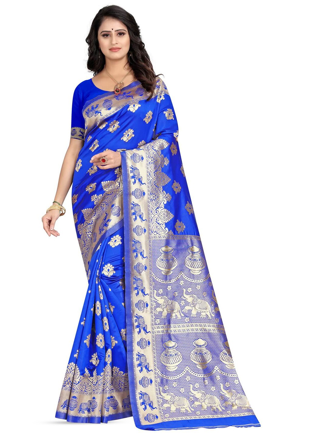 

VenderVilla Ethnic Motifs Woven Design Zari Saree, Blue