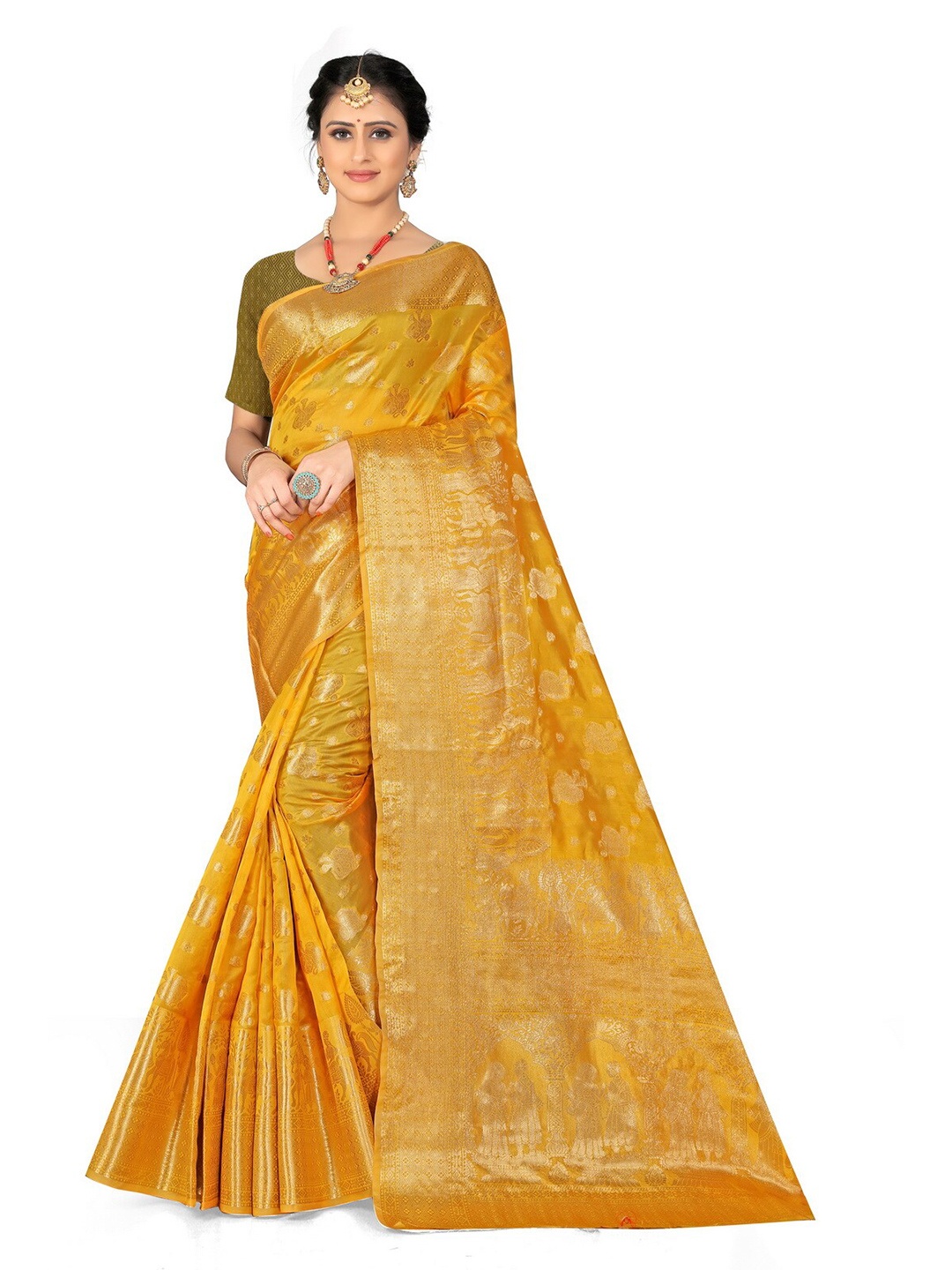 

VenderVilla Ethnic Motif Woven Design Zari Saree, Mustard