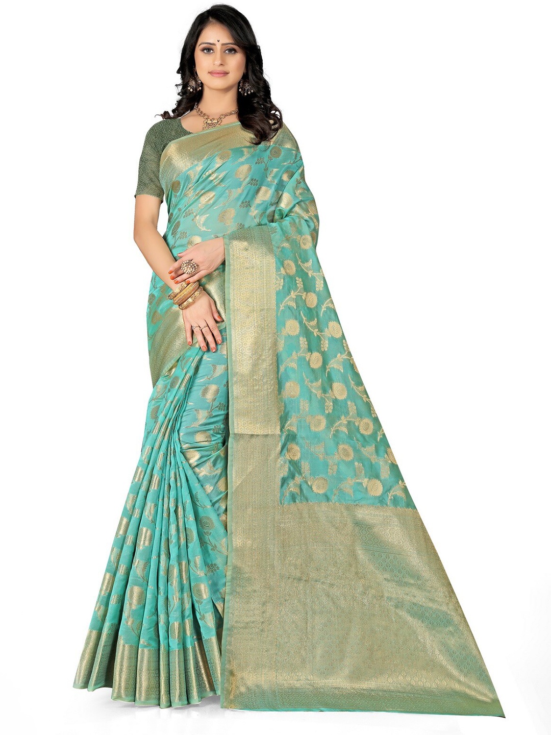 

VenderVilla Woven Design Zari Saree, Teal