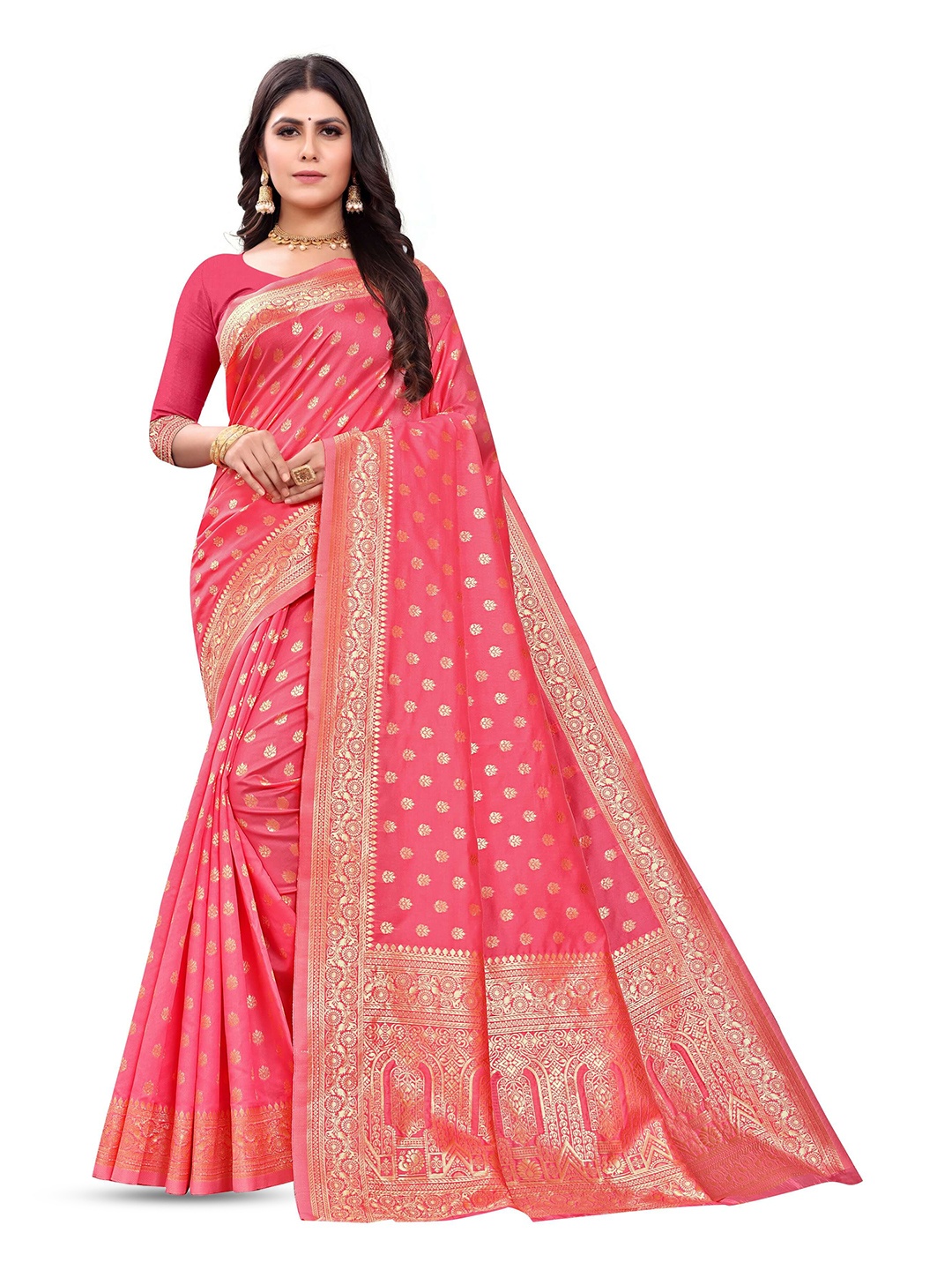 

VenderVilla Woven Design Zari Saree, Peach