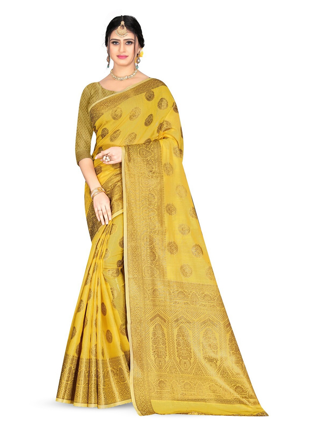 

VenderVilla Ethnic Woven Design Zari Banarasi Jacquard Saree, Yellow