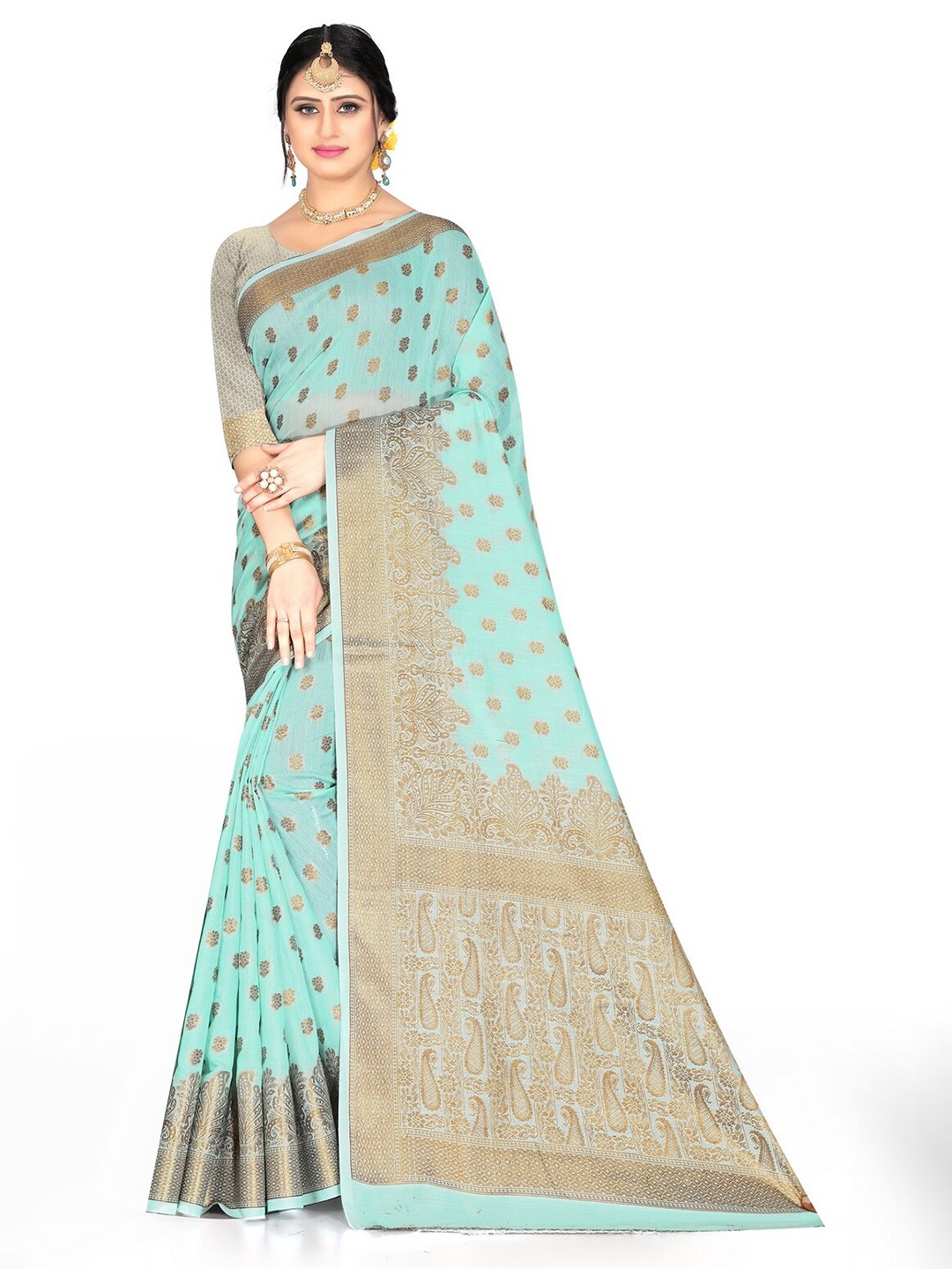 

VenderVilla Ethnic Woven Design Zari Banarasi Jacquard Saree, Teal