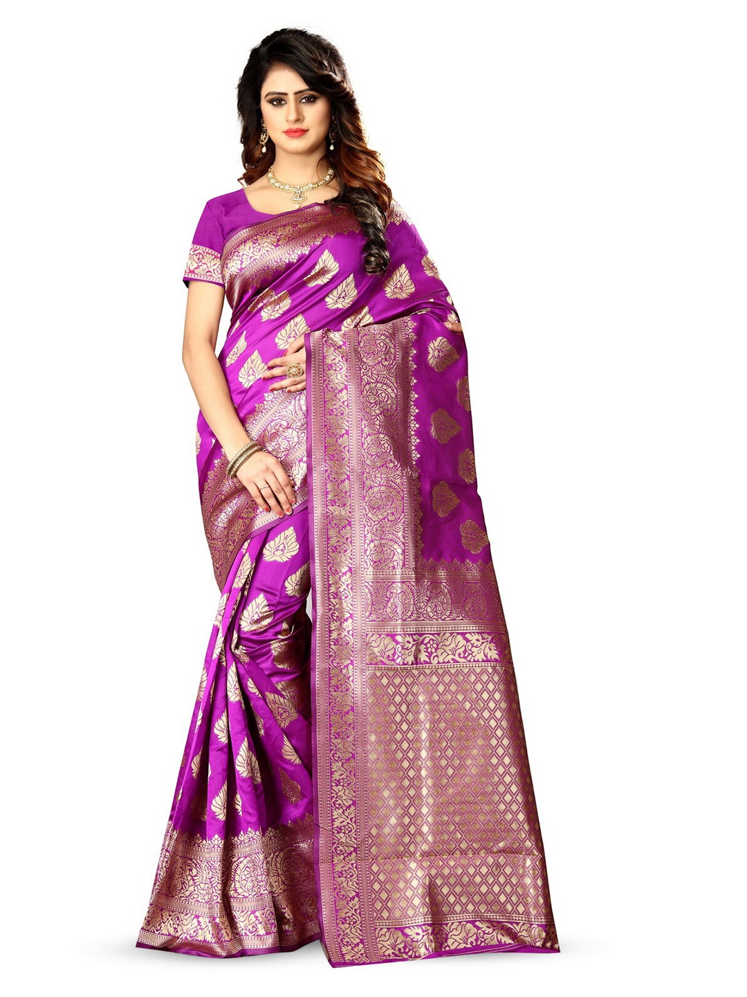 

VenderVilla Ethnic Motifs Woven Design Zari Saree, Pink