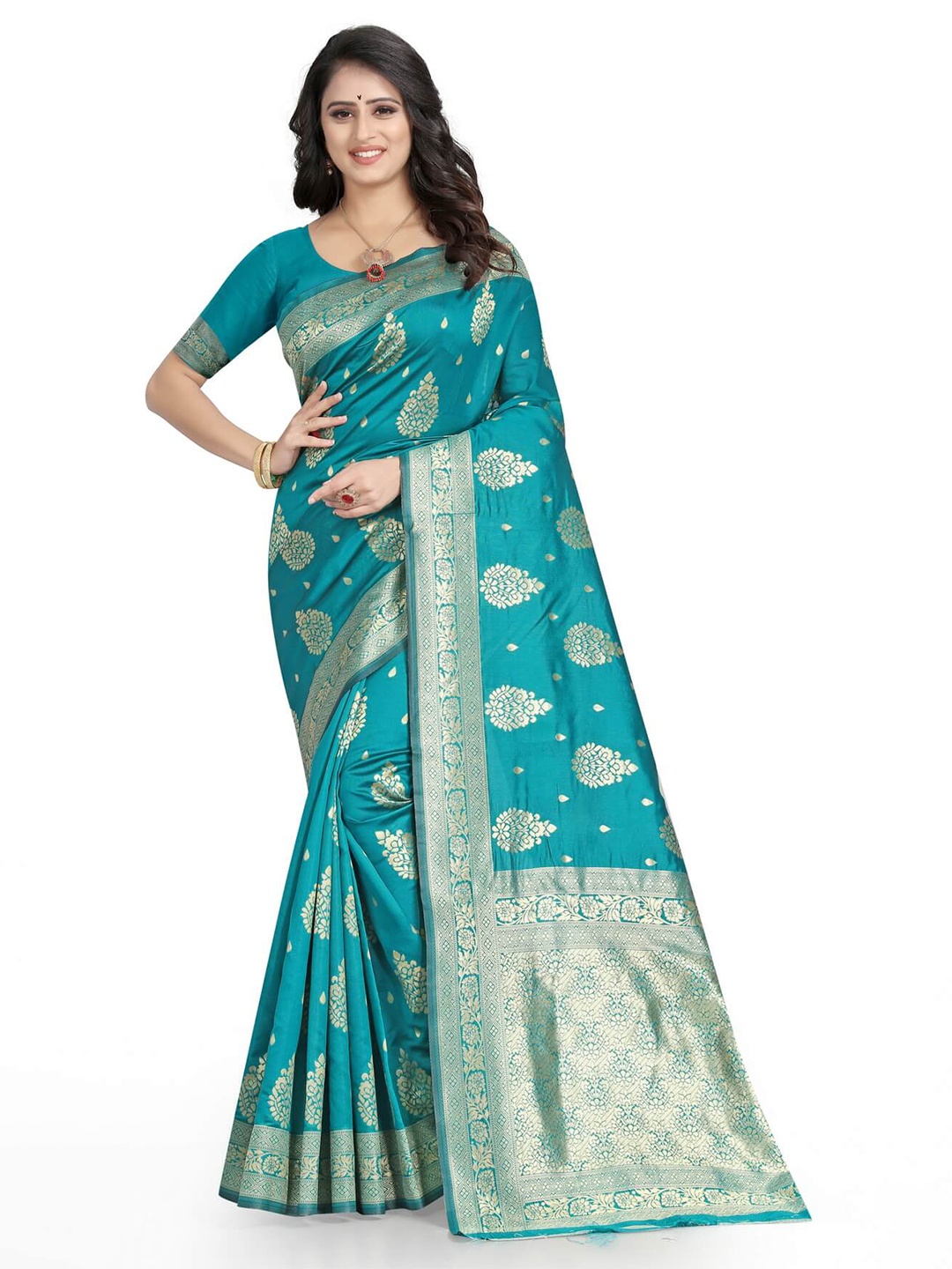 

VenderVilla Woven Design Zari Saree, Turquoise blue