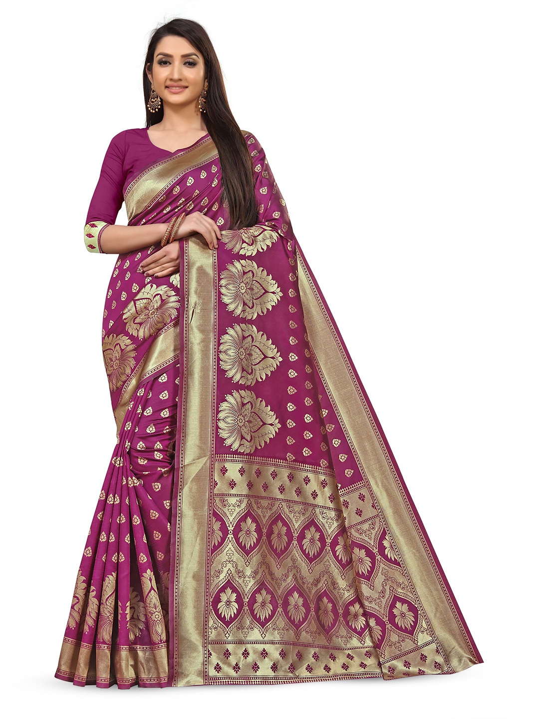 

VenderVilla Ethnic Motifs Woven Design Zari Kanjivaram Saree, Purple