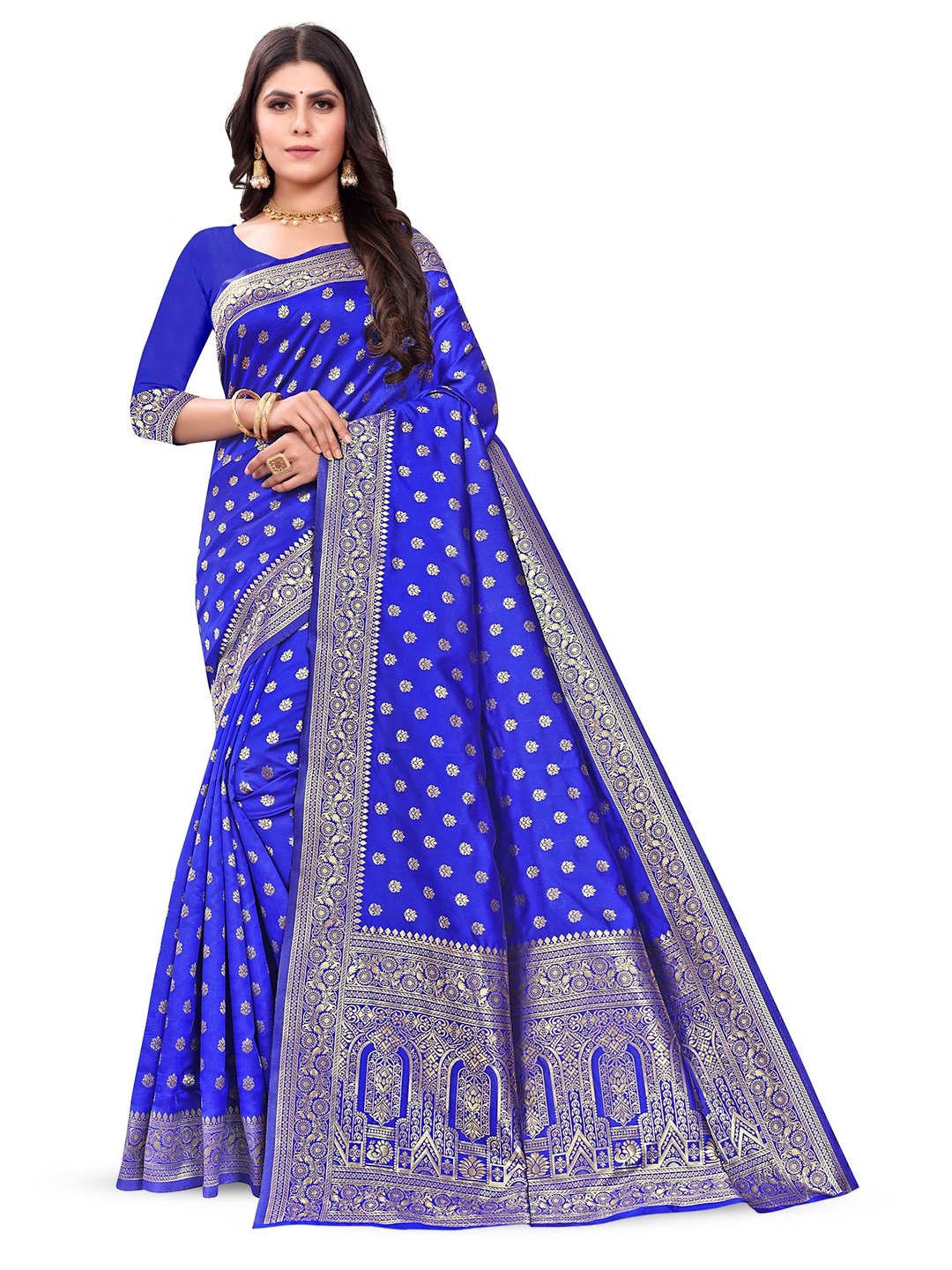 

VenderVilla Woven Design Ethnic Motifs Zari Banarasi Saree, Blue