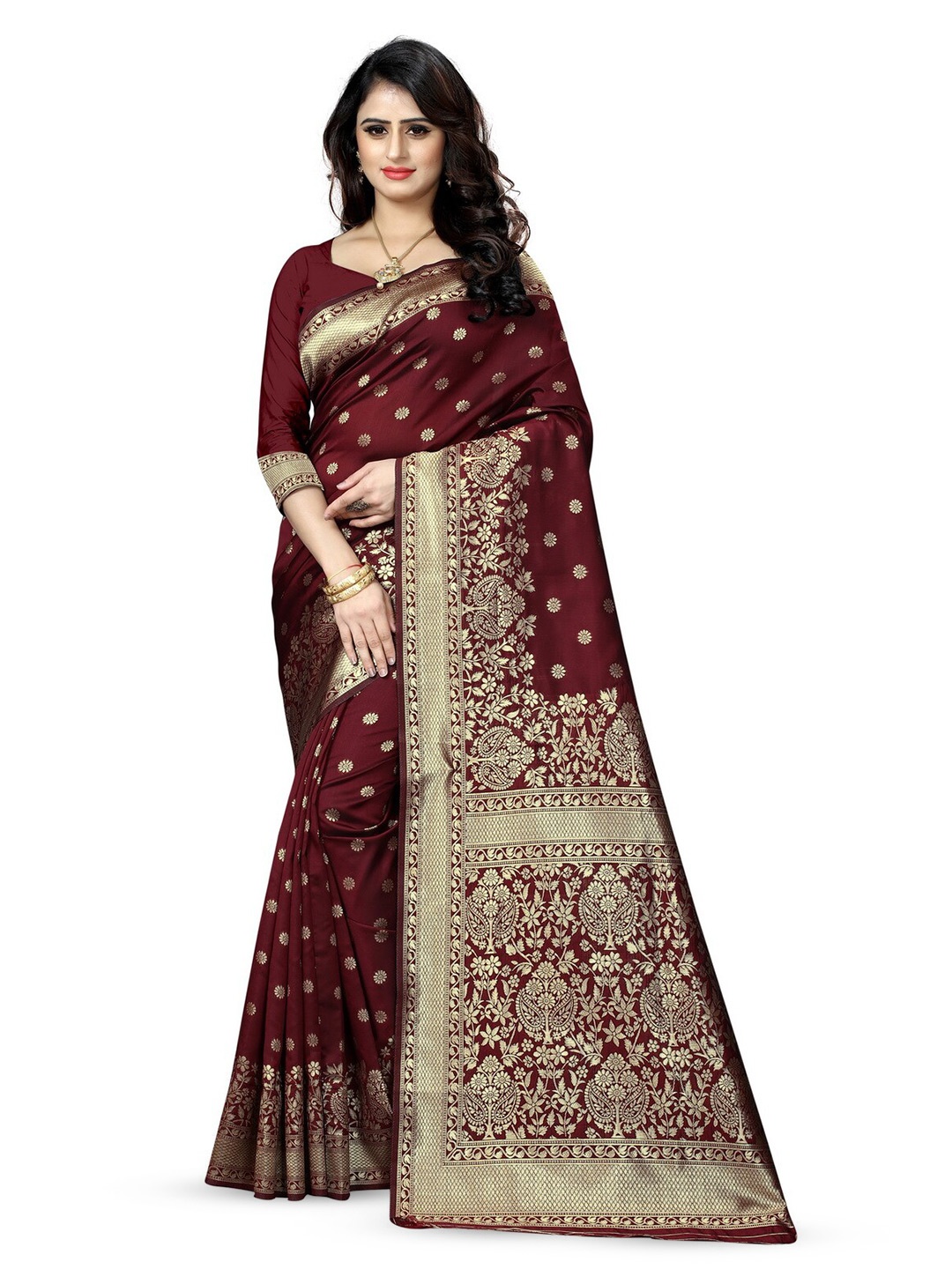 

VenderVilla Floral Woven Design Zari Saree, Maroon