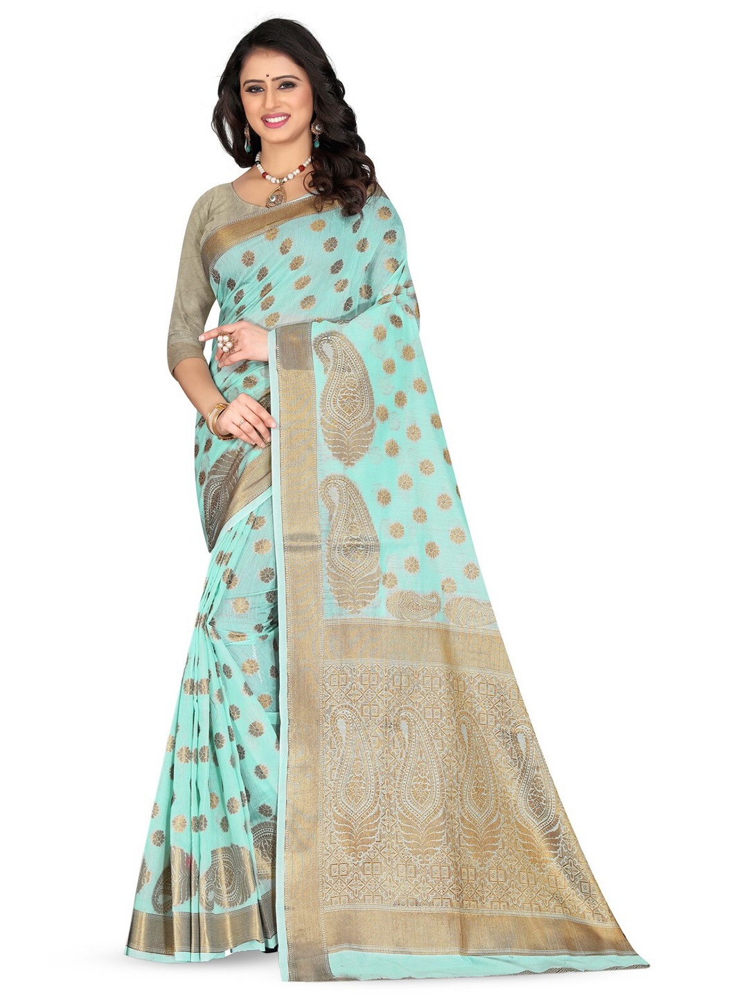 

VenderVilla Woven Design Zari Saree, Teal