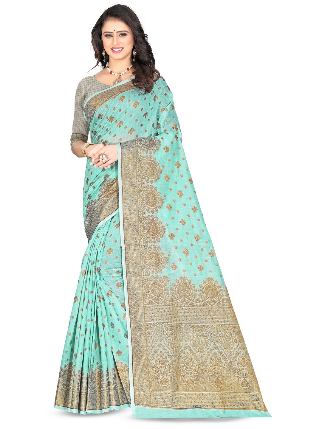 

VenderVilla Woven Design Zari Saree, Teal