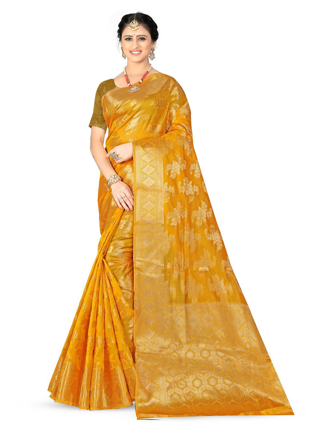 

VenderVilla Ethnic Woven Design Zari Banarasi Jacquard Saree, Mustard