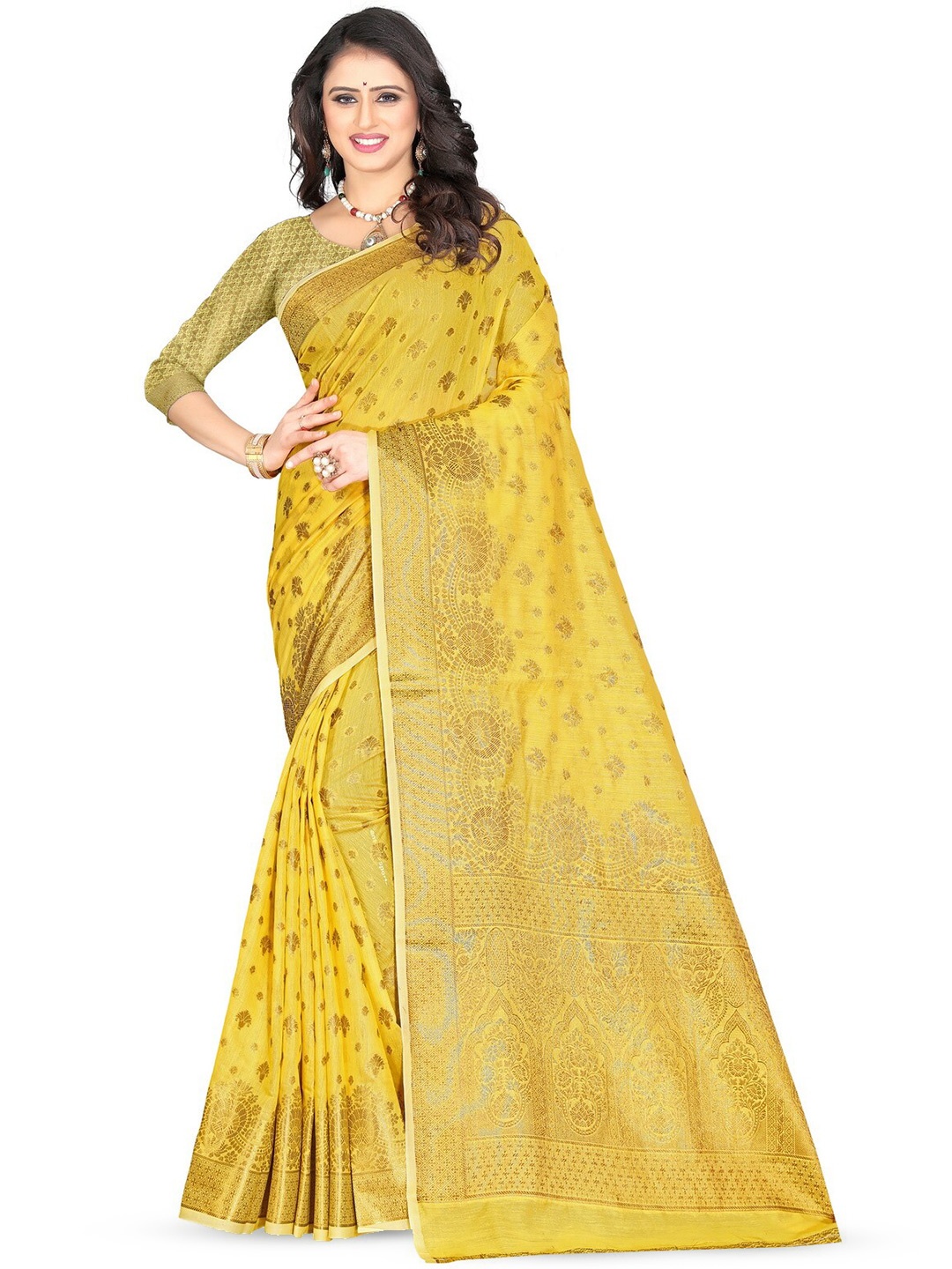 

VenderVilla Woven Design Zari Saree, Yellow