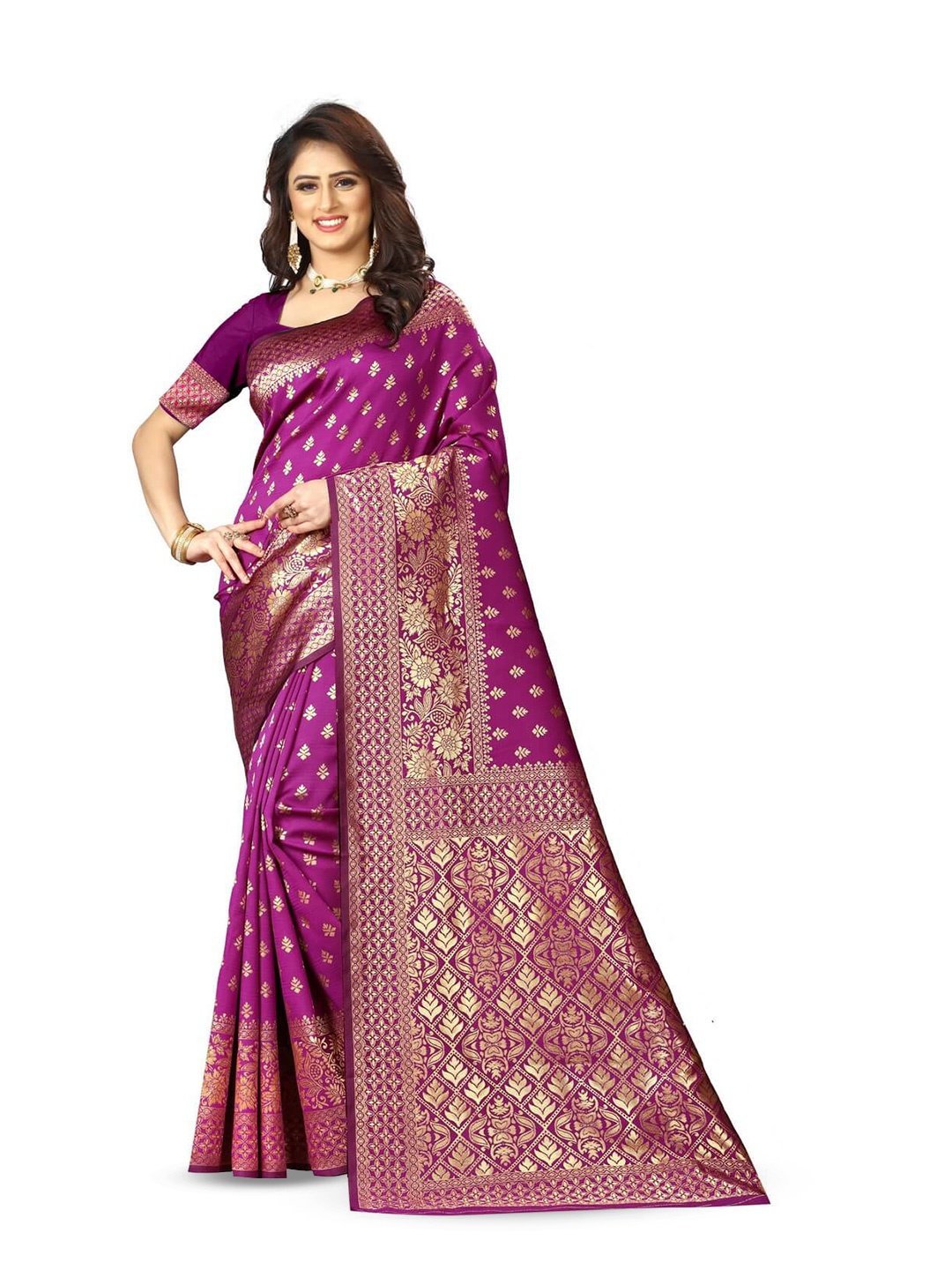 

VenderVilla Ethnic Motifs Woven Design Zari Saree, Purple