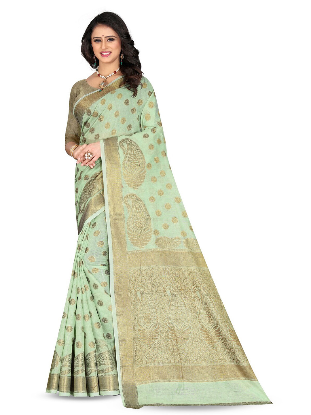 

VenderVilla Ethnic Motifs Woven Design Zari Banarasi Saree, Green