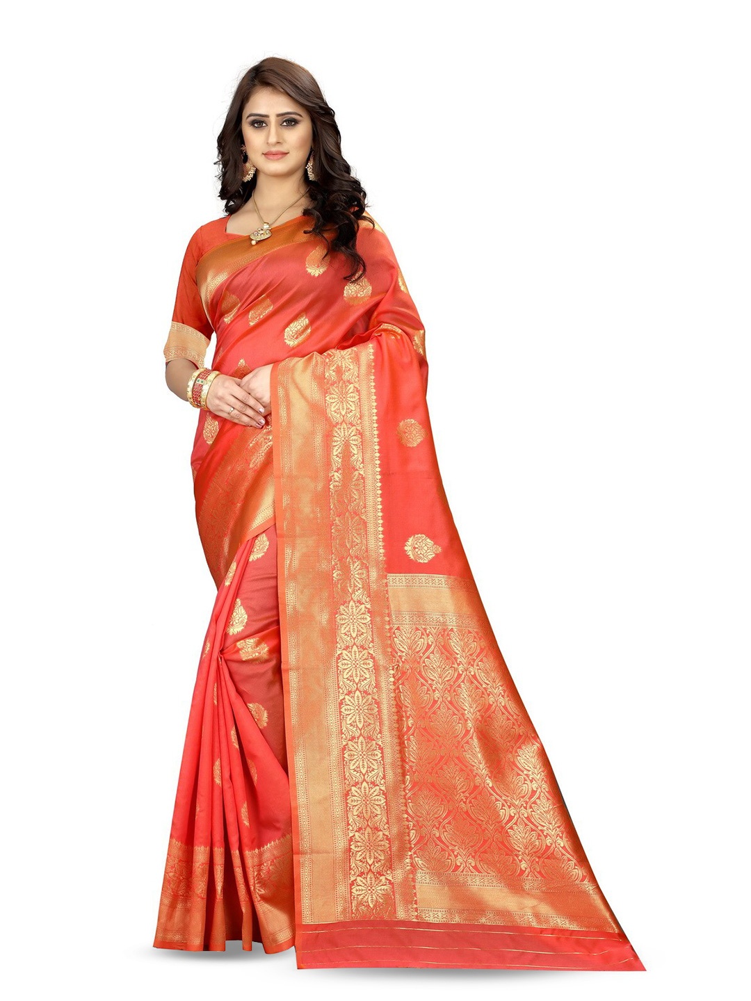 

VenderVilla Woven Design Zari Saree, Peach