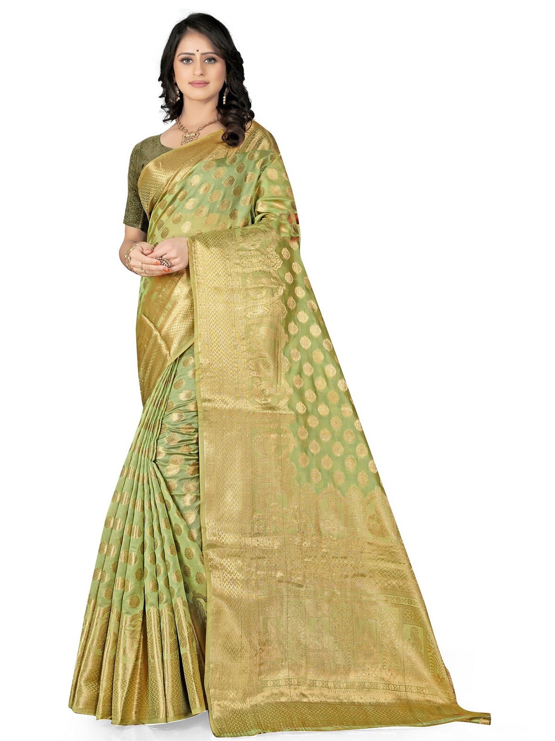 

VenderVilla Ethnic Motifs Woven Design Zari Saree, Green