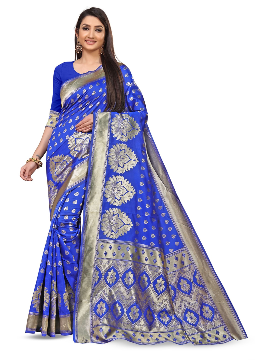 

VenderVilla Ethnic Motifs Woven Design Zari Saree, Blue