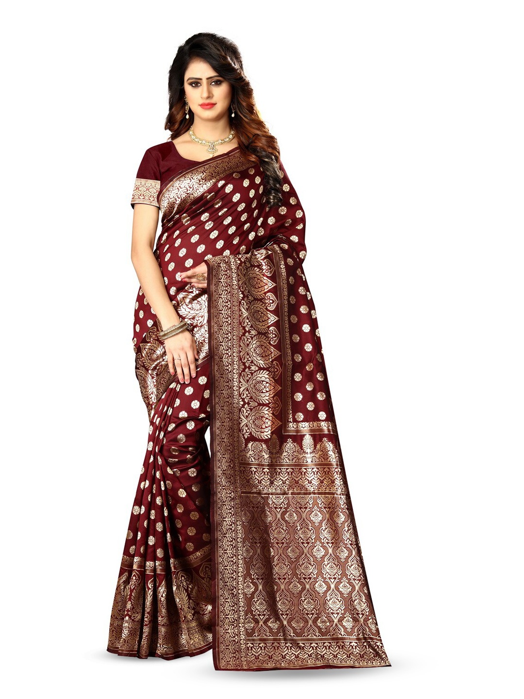 

VenderVilla Ethnic Motif Woven Design Zari Saree, Maroon